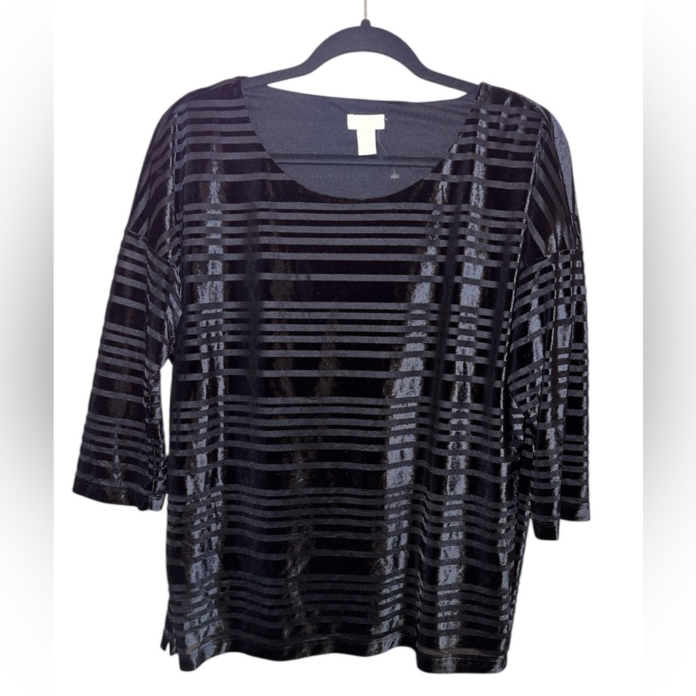 Chicos size 1 medium burn out velvet striped black blouse office whimsigoth